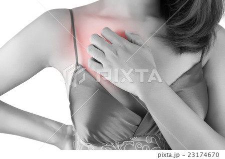 Woman scratching her itchy chest 23174670