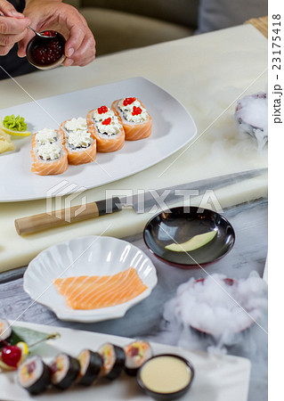 Sushi rolls lying on plate. Sushi rolls lying on plate. 23175418