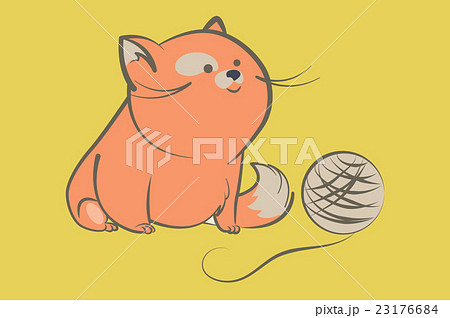Fat Red Cat With Ball Of Yarnのイラスト素材