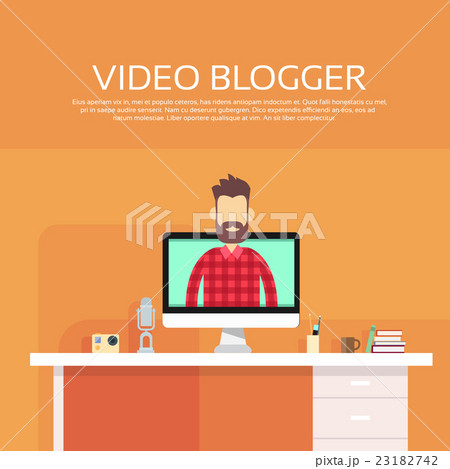 Man Blogger Video Computer Blogging Conceptのイラスト素材 [23182742] - PIXTA