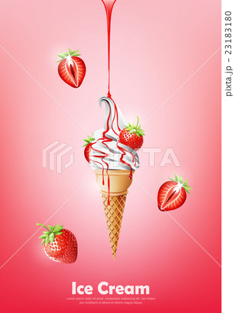 Strawberry Ice cream cone , Pour syrup, vector 23183180
