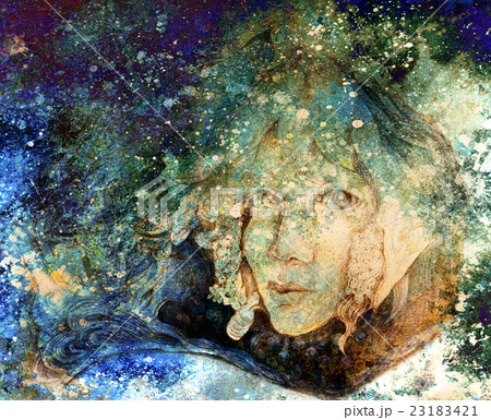 Portrait of white flower fairy face on structured 23183421