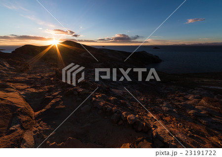 Setting sun on Titicaca Lake, Island of the Sun, Bolivia Setting sun on Titicaca Lake, Island of the Sun, Bolivia 23191722