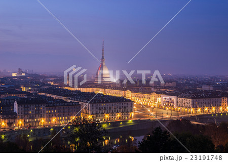 Night cityscape of Turin (Torino) from above at dusk 23191748