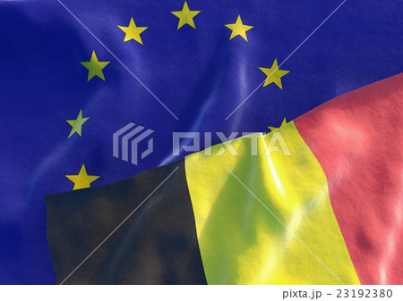 Belgian and EU Flag. 3D render Belgian and EU Flag. 3D render 23192380
