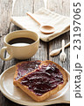 breakfast, toast and jam with black coffee  23197065
