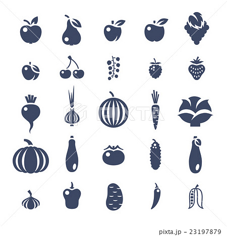 Farm fruits and vegetables flat silhouette icons 23197879