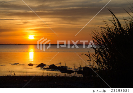 Summer sunset by a calm coast Summer sunset by a calm coast 23198685