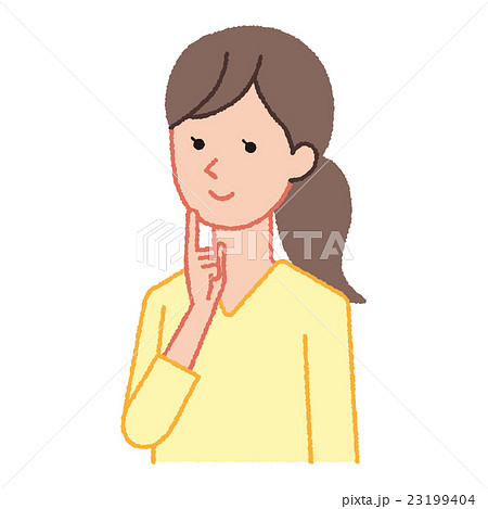 顎に指を当てて考える女性のイラスト素材