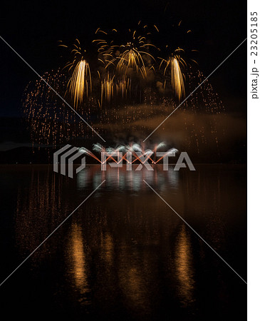 Colorful fireworks with reflection on lake. Colorful fireworks with reflection on lake. 23205185