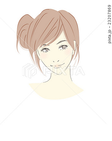 女性のイラスト 茶髪セミロング サイドおだんごヘアのイラスト素材