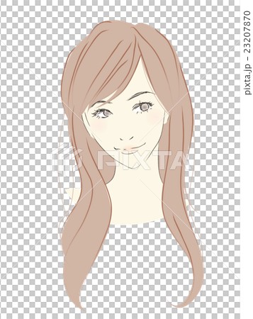 女性のイラスト 茶髪ロングヘア ゆるウェーブのイラスト素材