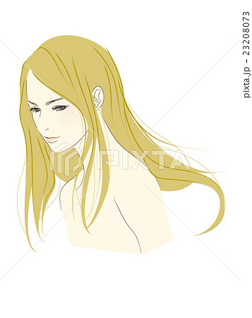 女性のイラスト 茶髪金髪ロングヘア のイラスト素材