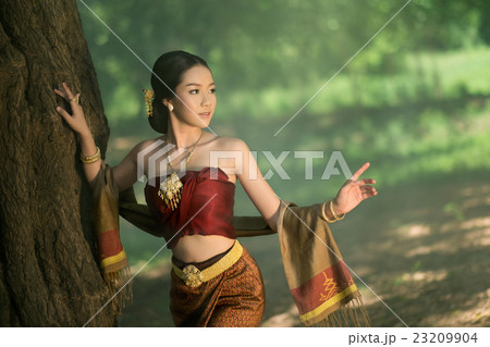 Thai woman in tradition silk dress.Asia beautiful  23209904