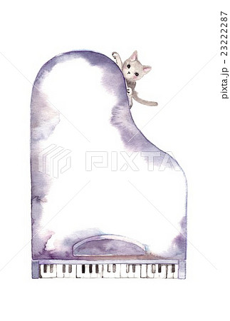 グランドピアノ 見つめるネコのイラスト素材