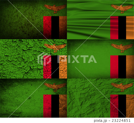 Set of six flags Zambia with old texture. Vector 23224851
