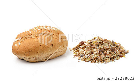whole wheat bread and muesli isolated  23229022