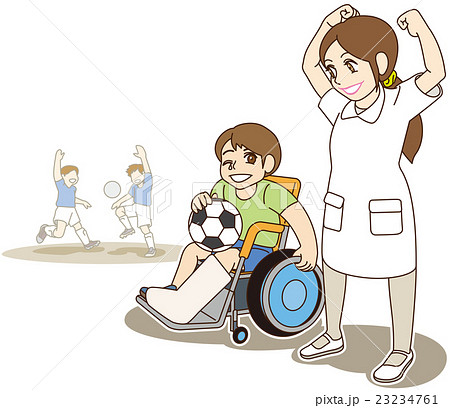 車椅子の男の子と看護婦さん(サッカー仲間) 車椅子の男の子と看護婦さん(サッカー仲間) 23234761