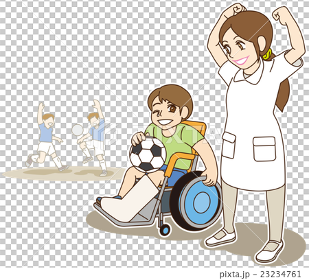 車椅子の男の子と看護婦さん(サッカー仲間) 車椅子の男の子と看護婦さん(サッカー仲間) 23234761