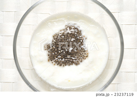 ヨーグルトにのせたチアシード　白バック 23237119