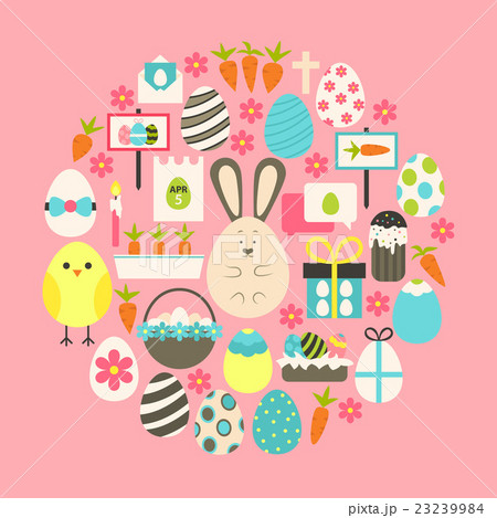 Easter Flat Icons Set over pink 23239984