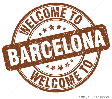 welcome to Barcelona brown round vintage stamp 23240956