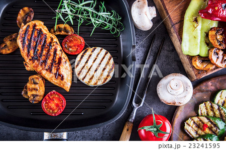 Grilled Chicken breast Brie Camembert Cheese  23241595
