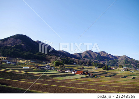 青空　快晴　早春の田園風景　棚田 23243568