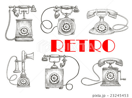 Vintage sketched rotary dial telephones symbols 23245453