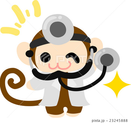 医者の姿をした可愛いお猿さんのイラスト素材