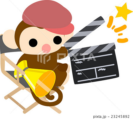 映画監督の姿をした可愛いお猿さんのイラスト素材
