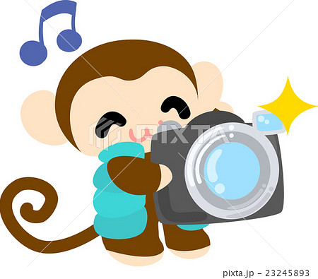 カメラマンの姿をした可愛いお猿さんのイラスト素材