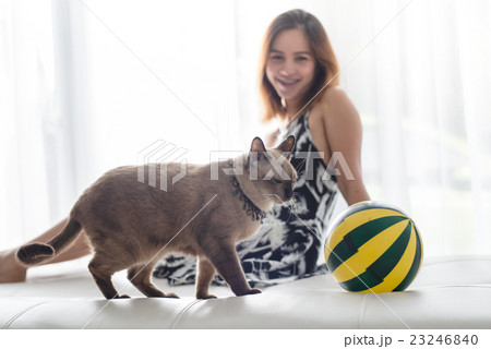 Woman and her cat 23246840