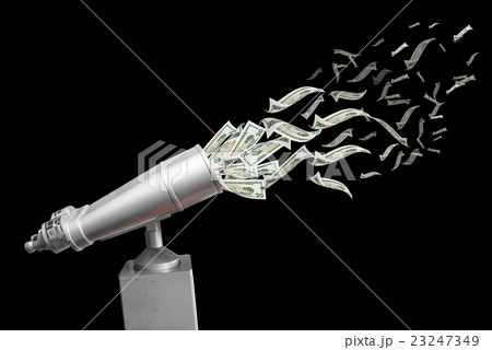 coin-operated binoculars attracting flying dollar  23247349