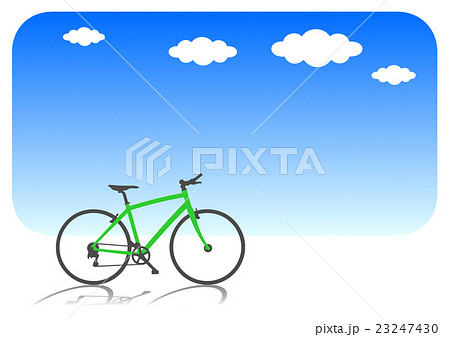 自転車と青空 クロスバイク ライムグリーンのイラスト素材
