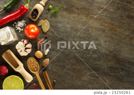 herbs and spices at table herbs and spices at table 23250261