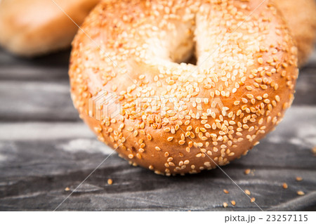 Bagels on gray background Bagels on gray background 23257115