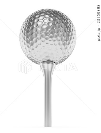 Silver golf ball on tee isolated on white 23259398