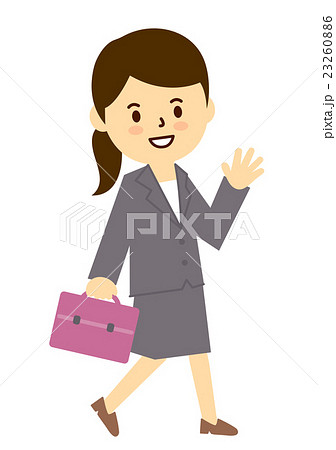 会社員女性歩く手をふるのイラスト素材