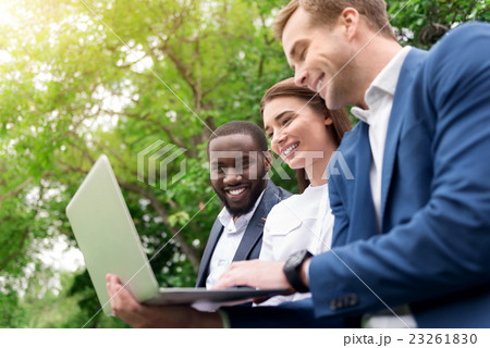 Cheerful colleagues working on the project Cheerful colleagues working on the project 23261830