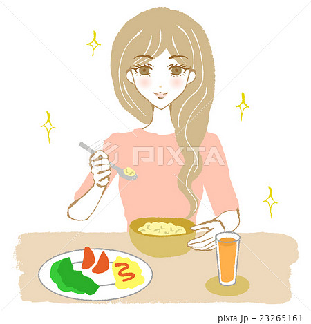 健康的な食事をとる女性 キラキラ のイラスト素材