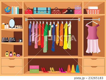 Flat Design Walk In Closet With Shelves のイラスト素材