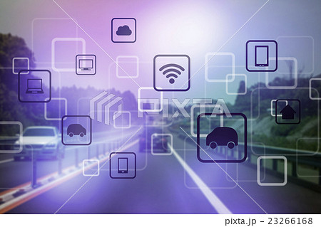 道路とモノのインターネット(IoT,Internet of things)アブストラクトイメージ 道路とモノのインターネット(IoT,Internet of things)アブストラクトイメージ 23266168