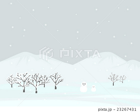 雪だるまがいる冬景色のイラスト素材