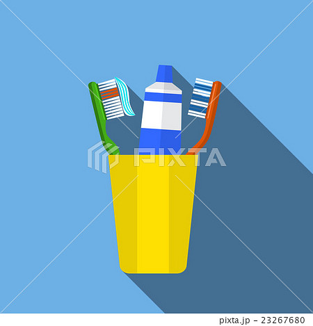 Toothbrush, toothpaste in a glass illustration. 23267680