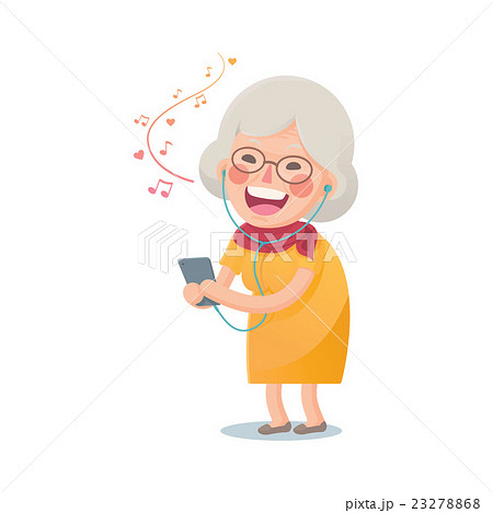 Happy Old Woman Listen The Musicのイラスト素材