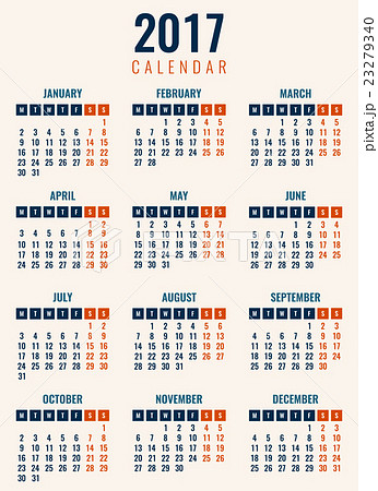 Calendar for 2017. Week Starts Monday. Calendar for 2017. Week Starts Monday. 23279340