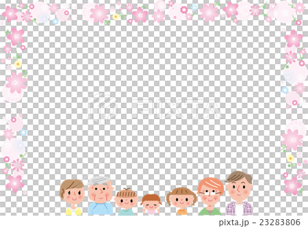 家族　子供　大人　お年寄り　花の罫線　笑顔　コピースペース 23283806