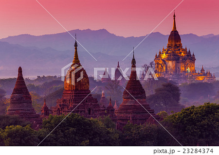 ancient temple in Bagan after sunset , Myanmar 23284374