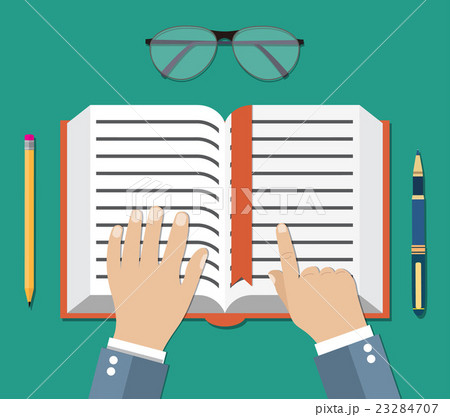 Book flat icon with hand reading person concept 23284707